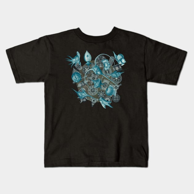 Ernst Haeckel Cerulean Peridinea on Cerulean Diatoms Kids T-Shirt by Scientistudio